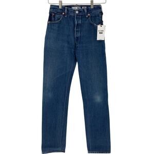 RE/DONE LEVIS Women's 24 Blue 70s Straight Indigo Ass Rip Denim Jeans I18-12